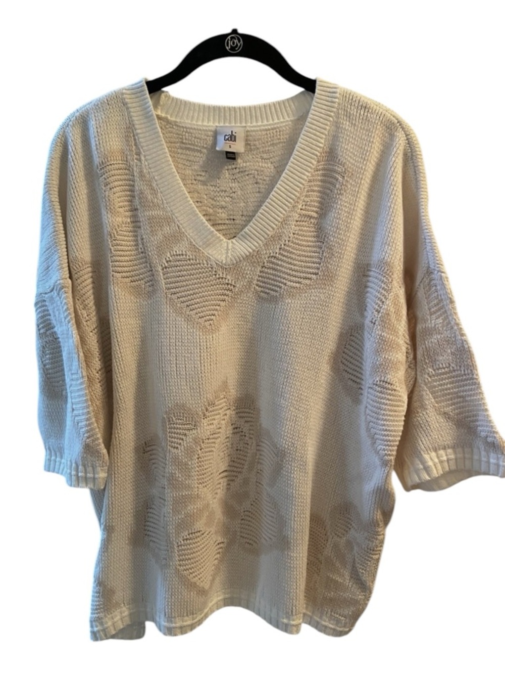 CAbi Cream V-Neck Knit Sweater S